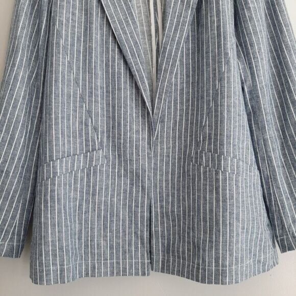 REITMANS Linen Cotton Open Front Utility Sleeve Light Blazer Jacket Blue Sz 4 - Picture 5 of 16